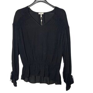 Joie Louvre Silk Peplum Semi Sheer Blouse Black Sz MED Witchy Whimsigoth